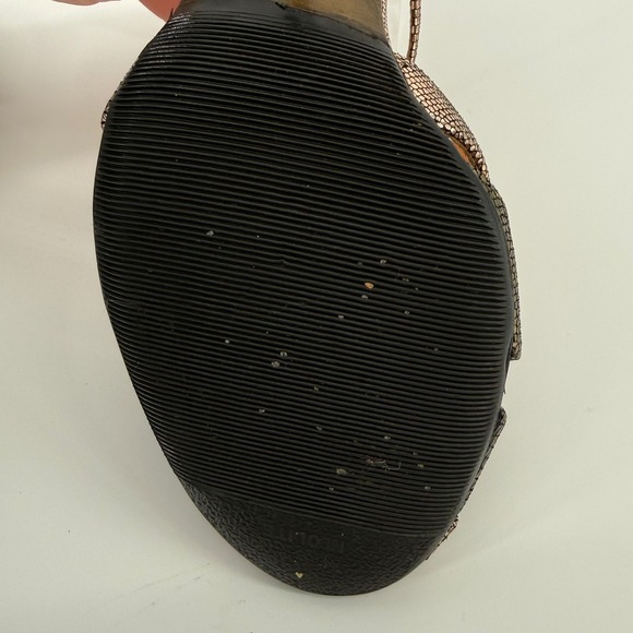 Fendi Metallic Lizard Embossed Strappy Sandals Heels 7/7.5 Gold Bronze Silver - Picture 12 of 15